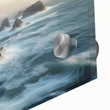 Close-up of a vibrant acrylic landscape artwork showcasing dramatic cliffs and serene seascape, perfect for enhancing modern home decor with natural beauty.