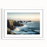 Cliffs landscape framed print with a white mat, showcasing vibrant colors and intricate details, perfect for enhancing home decor or office spaces.