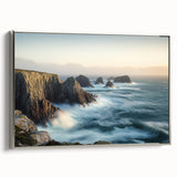 Framed canvas artwork depicting a stunning cliff landscape, showcasing vibrant colors and intricate details, with a sleek silver frame adding elegance to any decor. This piece enhances interior spaces with its natural beauty and artistic appeal.