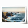 Stunning rolled print showcasing a vibrant landscape of towering cliffs against a clear blue sky, meticulously packaged in a protective cardboard tube for safe shipping.
