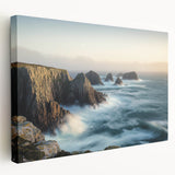 Stretched canvas artwork showcasing a panoramic view of majestic cliffs, highlighting vibrant colors and intricate textures, perfect for home decor enthusiasts.