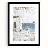 Abstract architecture wall art framed with a matte black finish, showcasing geometric shapes and contrasting colors, ideal for modern home decor.