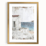 Abstract architectural wall art featuring a gold frame and mat, showcasing geometric shapes and lines, perfect for modern home decor.