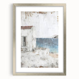 Abstract architectural wall art framed in silver with a mat, showcasing a modern design featuring geometric shapes and lines, ideal for contemporary decor.