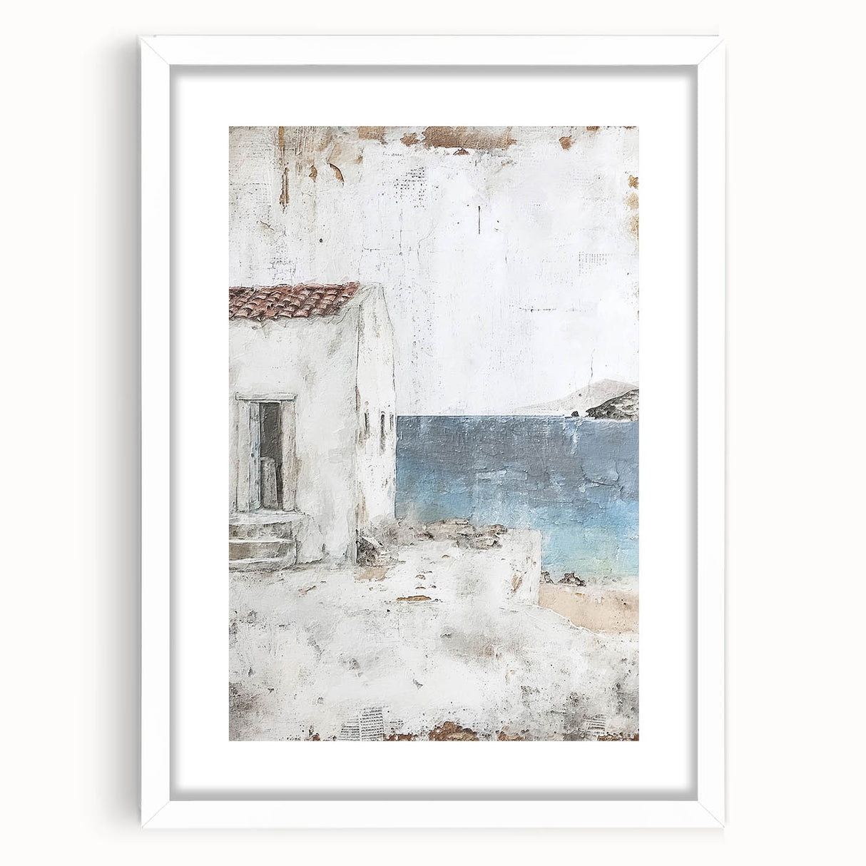 Abstract architecture wall art in a white frame with a mat, showcasing geometric designs and soft colors, perfect for modern home decor.
