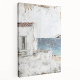 Abstract architectural wall art on stretched canvas, showcasing dynamic shapes and neutral tones, perfect for modern decor and artistic enhancement of any space.