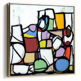 Abstract geometric canvas art in silver and gold tones, elegantly framed, showcasing modern design elements perfect for contemporary home decor. This striking piece enhances any living space with its stylish and sophisticated aesthetic.