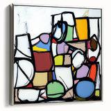 Abstract geometric framed canvas artwork in silver, showcasing intricate patterns and textures, ideal for modern home décor or art enthusiasts.