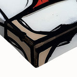 Close-up of a vibrant abstract geometric stretched canvas design showcasing dynamic shapes and colors, ideal for modern home decor and artistic expression.