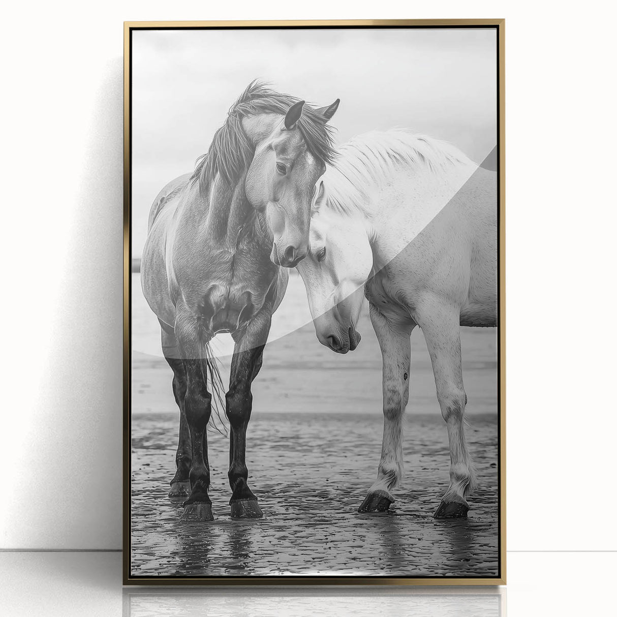 Framed acrylic wall art featuring a vibrant design of 50 animals, elegantly displayed with a gold border, perfect for enhancing home decor.