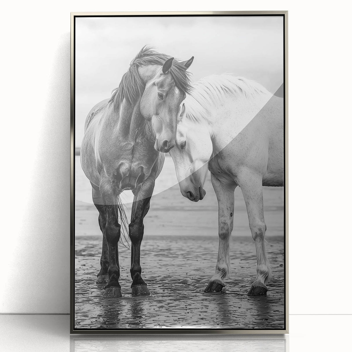 Framed acrylic artwork showcasing a silver-toned design of 50 stylized animals, set against a sleek background, ideal for modern home decor and animal lovers.