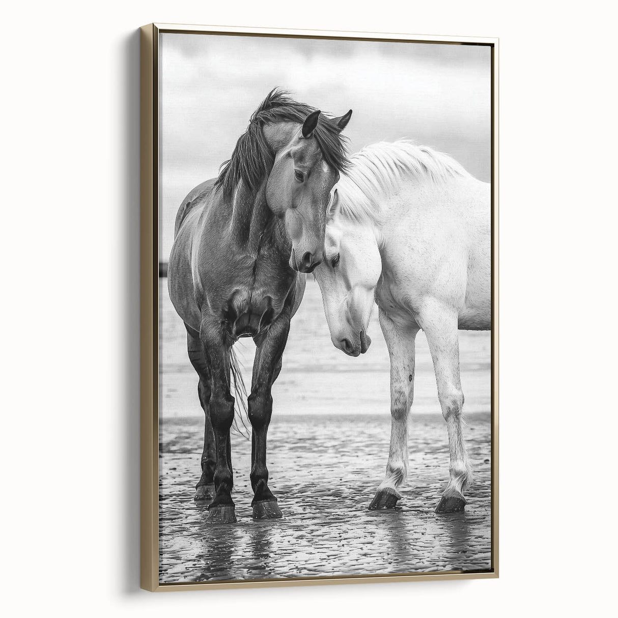 Framed canvas artwork showcasing a vibrant design of 50 different animals in gold tones, displayed from a side view, perfect for enhancing modern decor.
