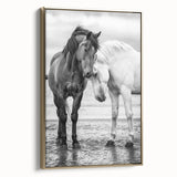 Framed canvas artwork showcasing a vibrant design of 50 different animals in gold tones, displayed from a side view, perfect for enhancing modern decor.