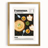Extra large abstract art print featuring a montage of various food dishes in muted earth tones, framed in gold.