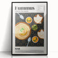Large abstract wall art featuring assorted food dishes in mid-century modernist style, framed in black acrylic.