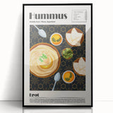 Large abstract wall art featuring assorted food dishes in mid-century modernist style, framed in black acrylic.