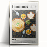 Mid-century modernist art featuring 50 stylized food dishes in vibrant colors on a framed acrylic print.