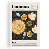 Black and white illustration of various food dishes on a stretched canvas, ideal for kitchen wall art.