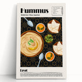 Black and white stretched canvas featuring an array of 50 illustrated food dishes, ideal for kitchen wall art.