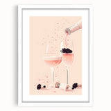 Abstract art print featuring swirling patterns in blue and gray, framed with a white mat, suitable for dining room decor.