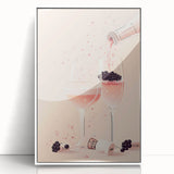 Mid-century modernist art featuring a simplistic depiction of fruits in pastel hues on a white acrylic framed poster.