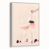 Extra large vintage poster art of colorful food and drinks on a white framed canvas, ideal for living room decor.