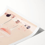 Extra large wall art featuring black and white line art flowers on a rolled print, suitable for large living room settings.