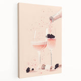 Large stretched canvas featuring a colorful, abstract depiction of various fruits and vegetables, ideal for kitchen wall art.