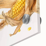 Close-up of large abstract fruit-themed wall art on acrylic glass, featuring vibrant colors, ideal for dining room decor.