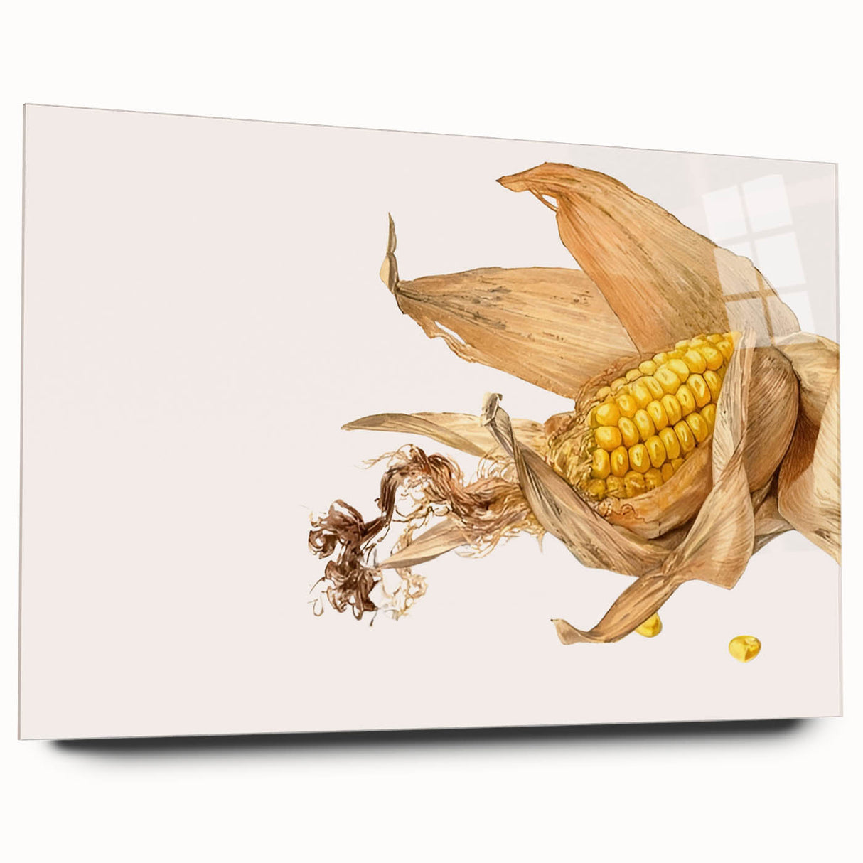 Large abstract wall art of assorted fruits in vibrant colors on acrylic glass, ideal for bedroom or dining room decor.