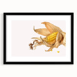 Extra large abstract art print of colorful, textured fruits on a black framed canvas, ideal for living room decor.