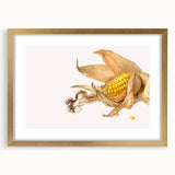 Extra large abstract art print featuring textured fruits in vibrant colors, framed in gold, ideal for living room decor.