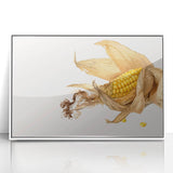 Modern art wall decor featuring a colorful fruit arrangement in art deco style on a white acrylic framed poster.