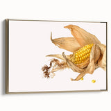 Framed canvas featuring a vintage poster of assorted fruits in muted colors, suitable for bedroom wall art.