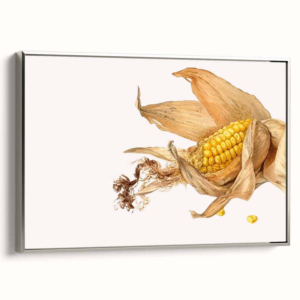 Landscape art painting of colorful fruits on a black background, framed in silver, ideal for kitchen wall decor.