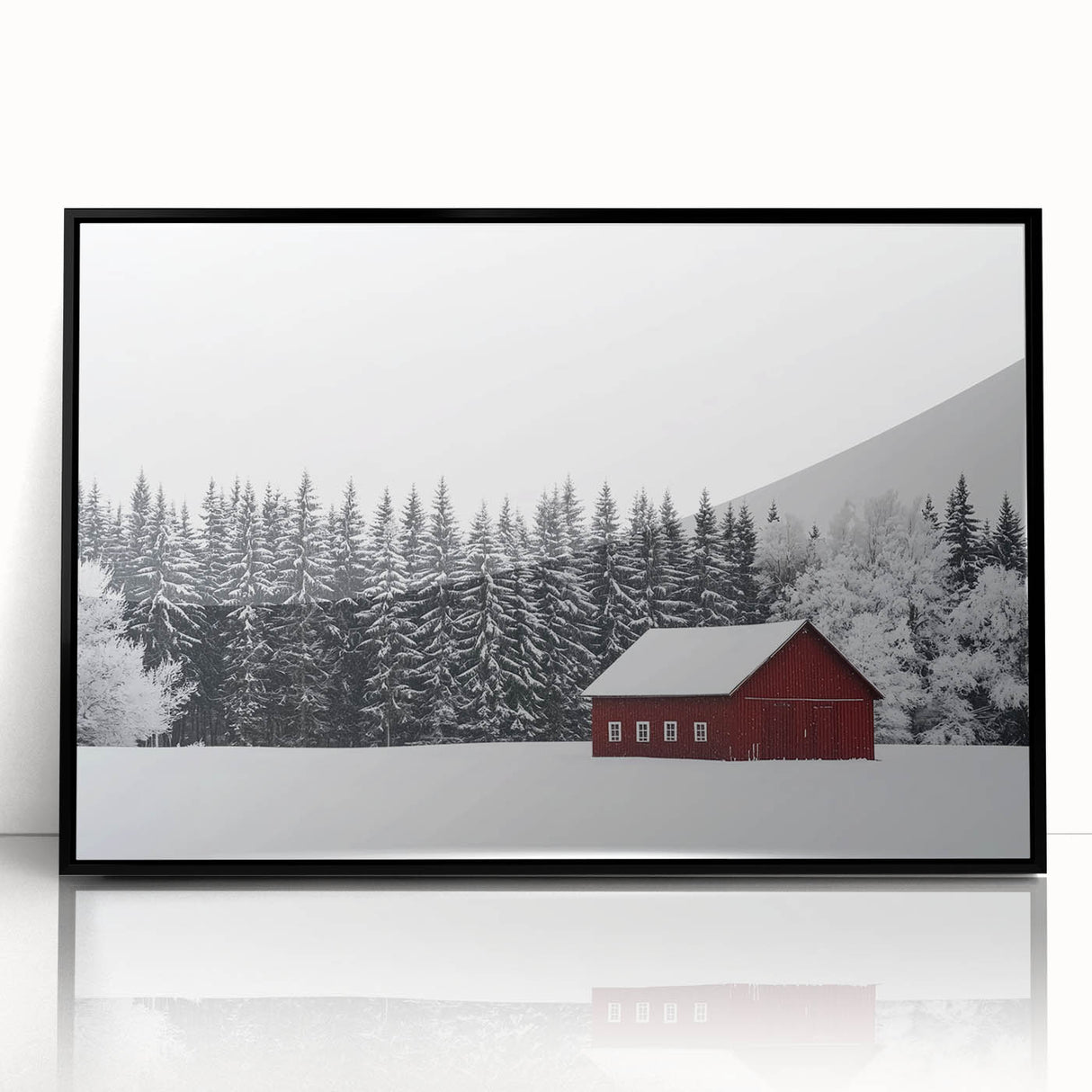 Elegant landscape barn framed in black acrylic, showcasing vibrant colors and intricate details, perfect for modern home decor. Ideal for enhancing living spaces with a rustic touch.