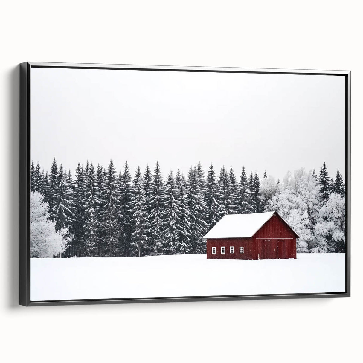 Landscape barn-framed canvas art showcasing a serene rural scene with vibrant colors, displayed from a side view to highlight the frame's sleek design. Perfect for home decor enthusiasts seeking rustic charm.