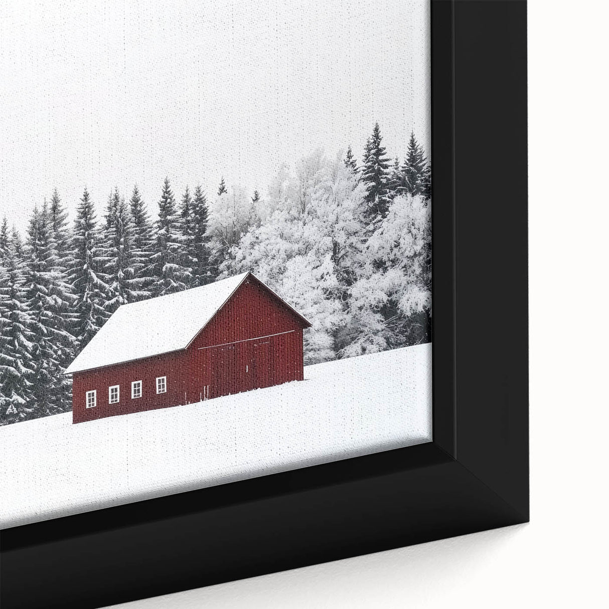 Close-up of a landscape barn-themed framed canvas artwork, showcasing vibrant colors and detailed textures, ideal for rustic home decor and art enthusiasts.