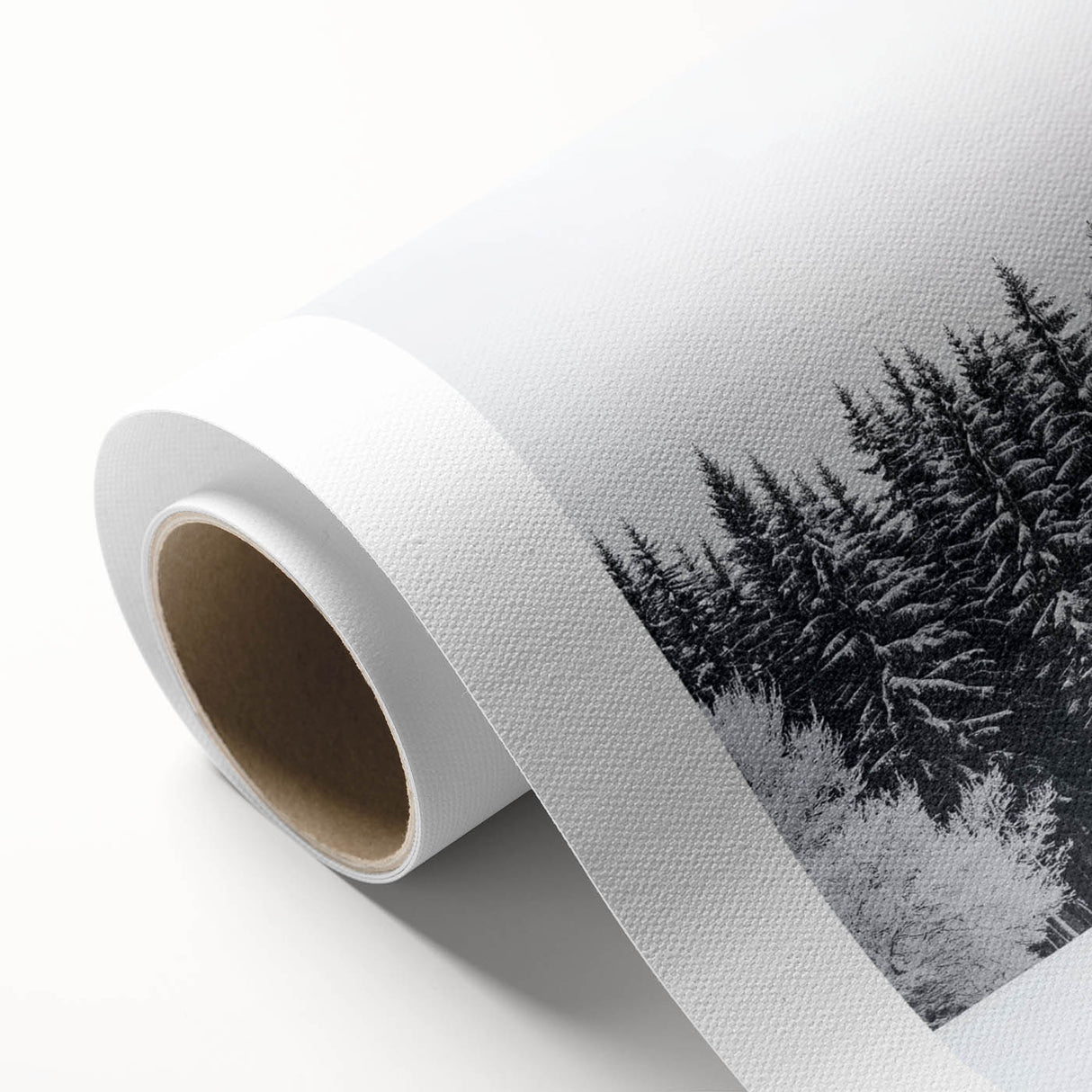 Rolled canvas showcasing a vibrant landscape barn design, featuring rich colors and intricate details, securely packaged in a protective cardboard tube for easy transport.