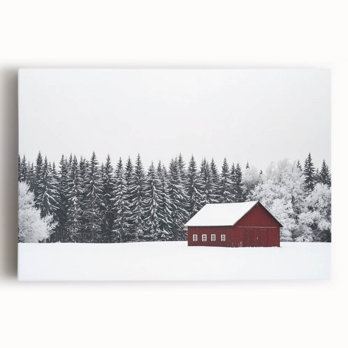 Landscape-oriented stretched canvas showcasing a rustic barn scene, vibrant colors, and intricate details, perfect for enhancing farmhouse decor and rustic aesthetics.