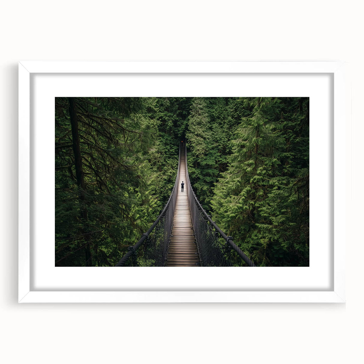 Landscape bridge frame with a white mat, showcasing a front view of the elegant design. Ideal for home decor, photography displays, or art exhibitions.