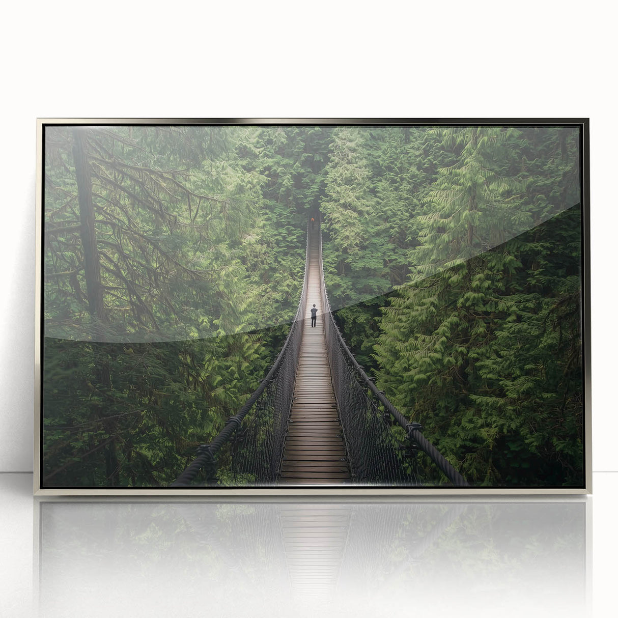 Framed acrylic artwork depicting a stunning landscape bridge scene, featuring vibrant colors and intricate details, ideal for enhancing home decor aesthetics.
