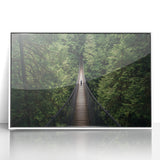 Framed acrylic artwork depicting a serene landscape bridge scene, featuring vibrant colors and intricate details, ideal for home or office decor.