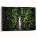Framed canvas artwork depicting a landscape bridge in a serene setting, featuring a black frame and vibrant colors, ideal for modern home decor.