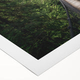 Landscape artwork on rolled canvas depicting a serene bridge scene, showcasing vibrant colors and intricate details, packaged securely in a protective tube.