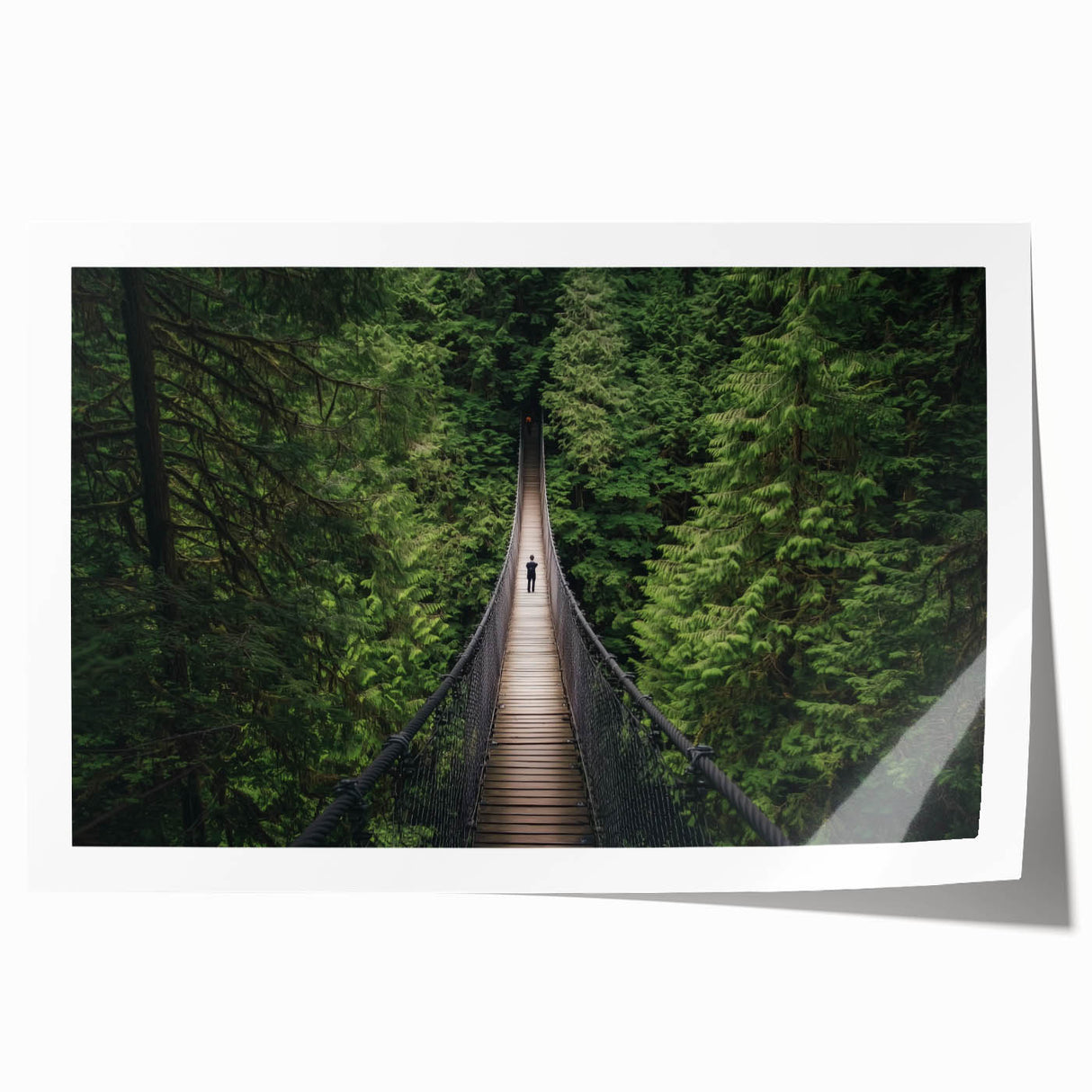Rolled print showcasing a vibrant landscape bridge design with intricate details and vivid colors, perfect for home decor, packaged securely in a sturdy tube.