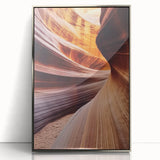 Framed acrylic print showcasing a stunning landscape of canyons with a silver front view, perfect for home decor or office art, enhancing natural aesthetics.