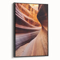 Framed landscape canvas print showcasing a stunning canyon view, featuring rich earthy tones and dramatic rock formations, ideal for home decor.