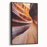 Framed landscape canvas print showcasing a stunning canyon view, featuring rich earthy tones and dramatic rock formations, ideal for home decor.