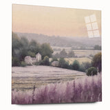 Landscape countryside wall art design displayed in a sleek acrylic frame, showcasing vibrant green fields and a serene sky, perfect for home decor enhancement.